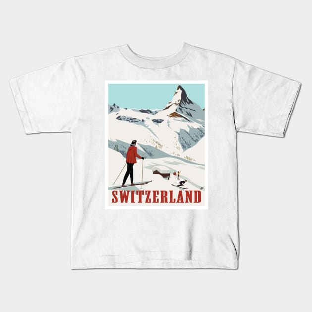 Original Switzerland Vintage Style Travel Poster Kids T-Shirt by Terrybogard97